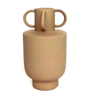 Vtg Rustic Navjo (Terracotta) Mexico Modern Art Ceramic Tan Brown Flower Vase
